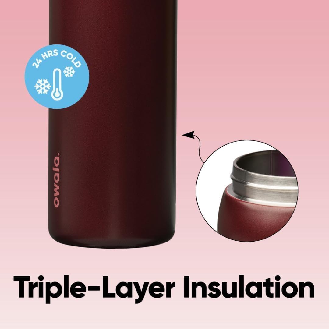 imageOwala FreeSip Insulated Stainless Steel Water Bottle with Straw BPAFree Sports Water Bottle Great for Travel 32 Oz Black CherryBlack Cherry
