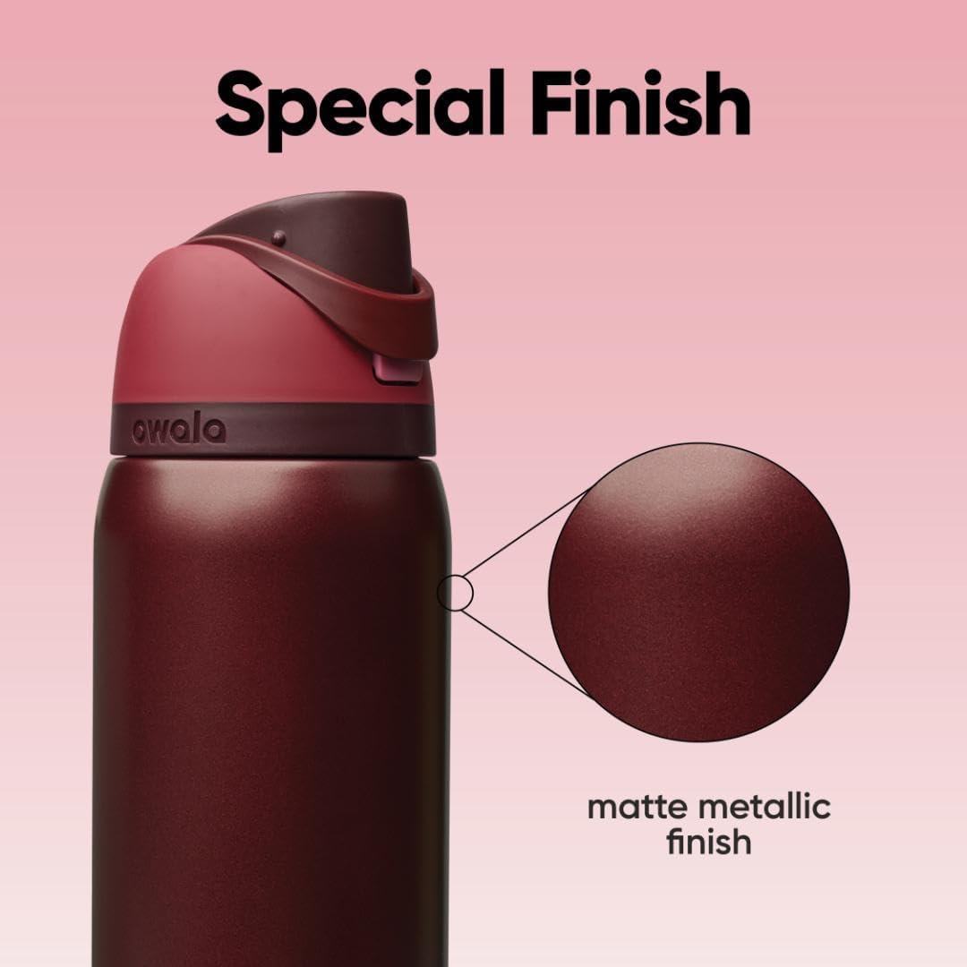 imageOwala FreeSip Insulated Stainless Steel Water Bottle with Straw BPAFree Sports Water Bottle Great for Travel 32 Oz Black CherryBlack Cherry
