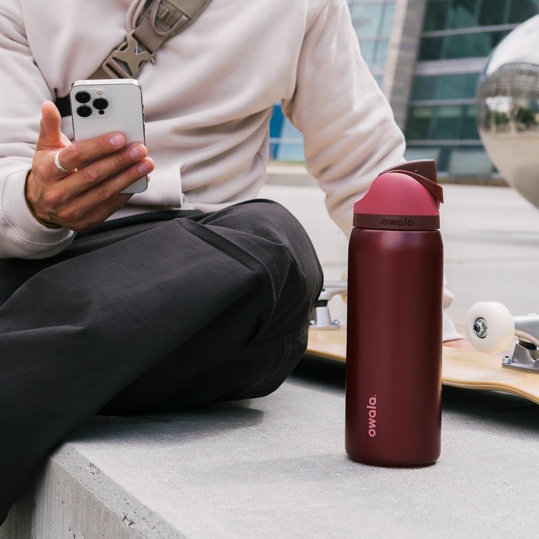 imageOwala FreeSip Insulated Stainless Steel Water Bottle with Straw BPAFree Sports Water Bottle Great for Travel 32 Oz Black CherryBlack Cherry