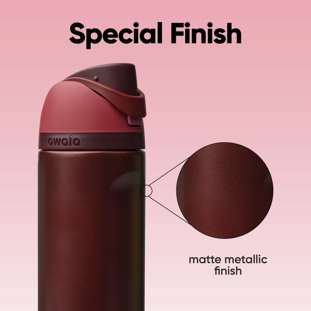 imageOwala FreeSip Insulated Stainless Steel Water Bottle with Straw BPAFree Sports Water Bottle Great for Travel 32 Oz Black CherryBlack Cherry