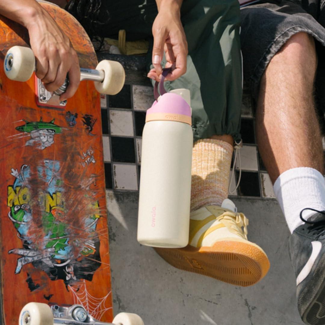 imageOwala FreeSip Insulated Stainless Steel Water Bottle with Straw BPAFree Sports Water Bottle Great for Travel 32 Oz Black CherryDaybreak