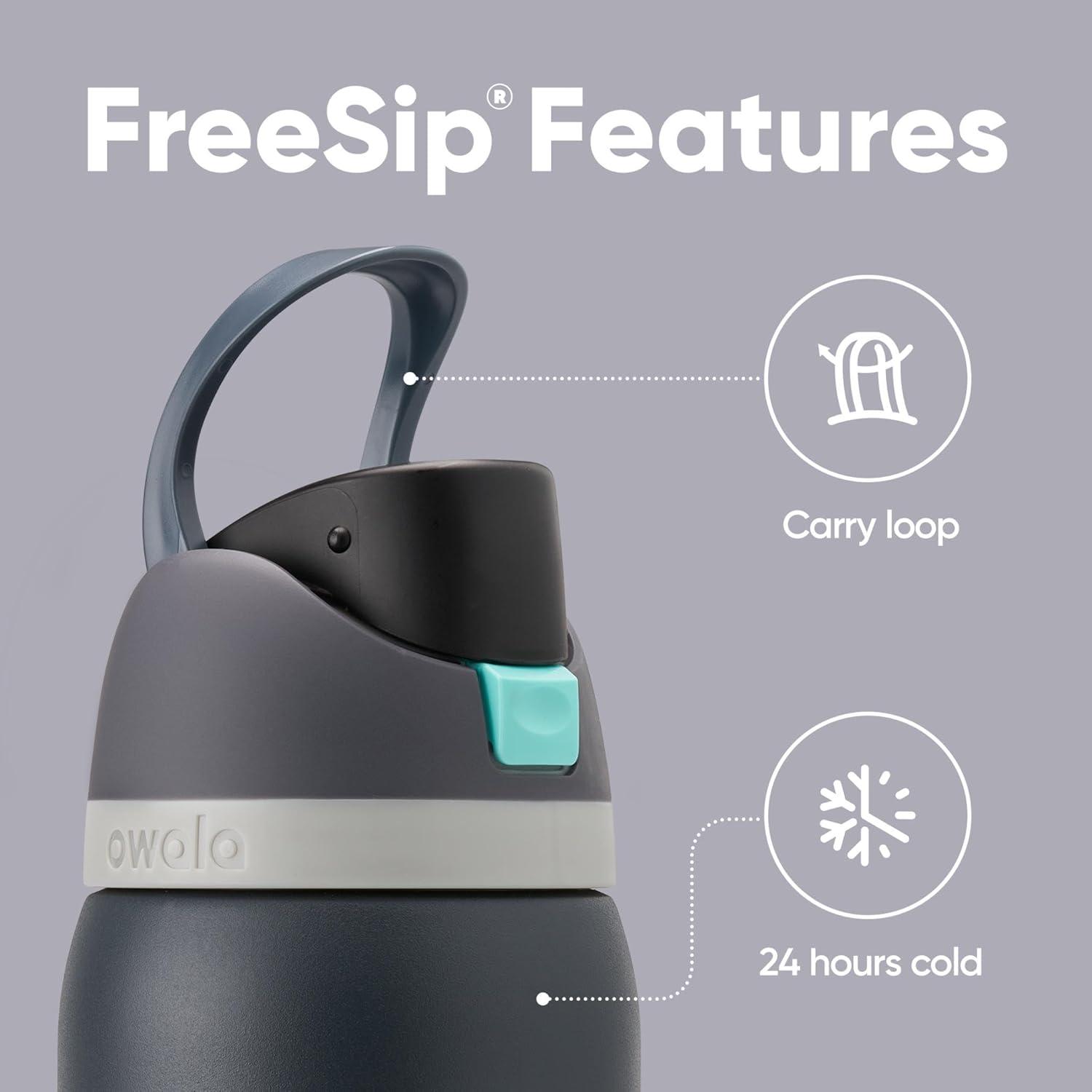 imageOwala FreeSip Insulated Stainless Steel Water Bottle with Straw BPAFree Sports Water Bottle Great for Travel 32 Oz Black CherryFoggy Tide