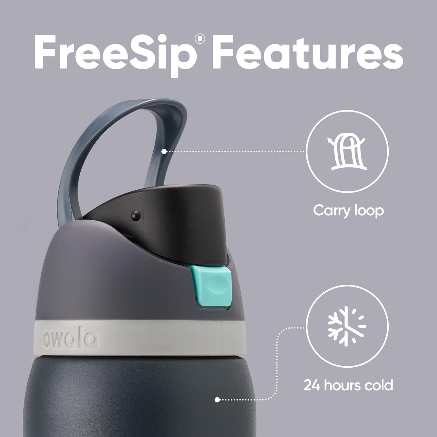 imageOwala FreeSip Insulated Stainless Steel Water Bottle with Straw BPAFree Sports Water Bottle Great for Travel 32 Oz Black CherryFoggy Tide