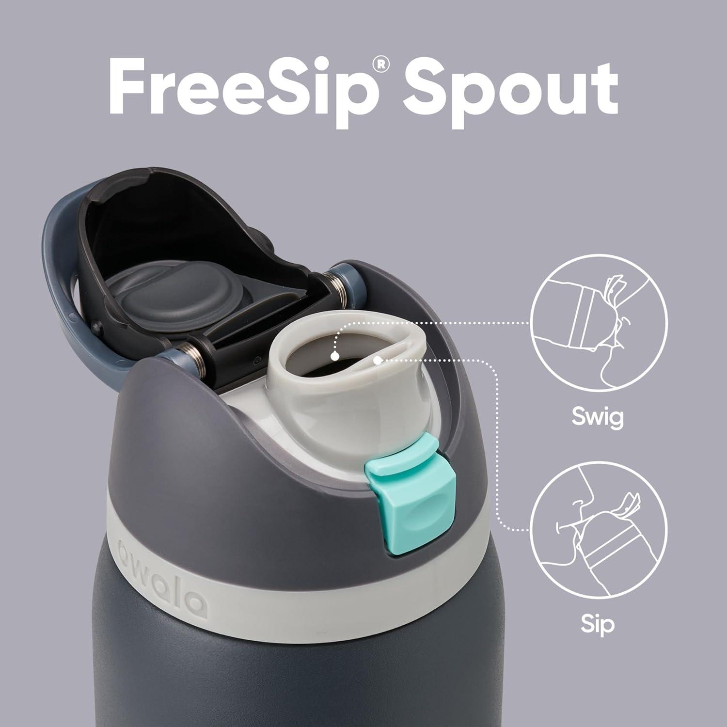 imageOwala FreeSip Insulated Stainless Steel Water Bottle with Straw BPAFree Sports Water Bottle Great for Travel 32 Oz Black CherryFoggy Tide