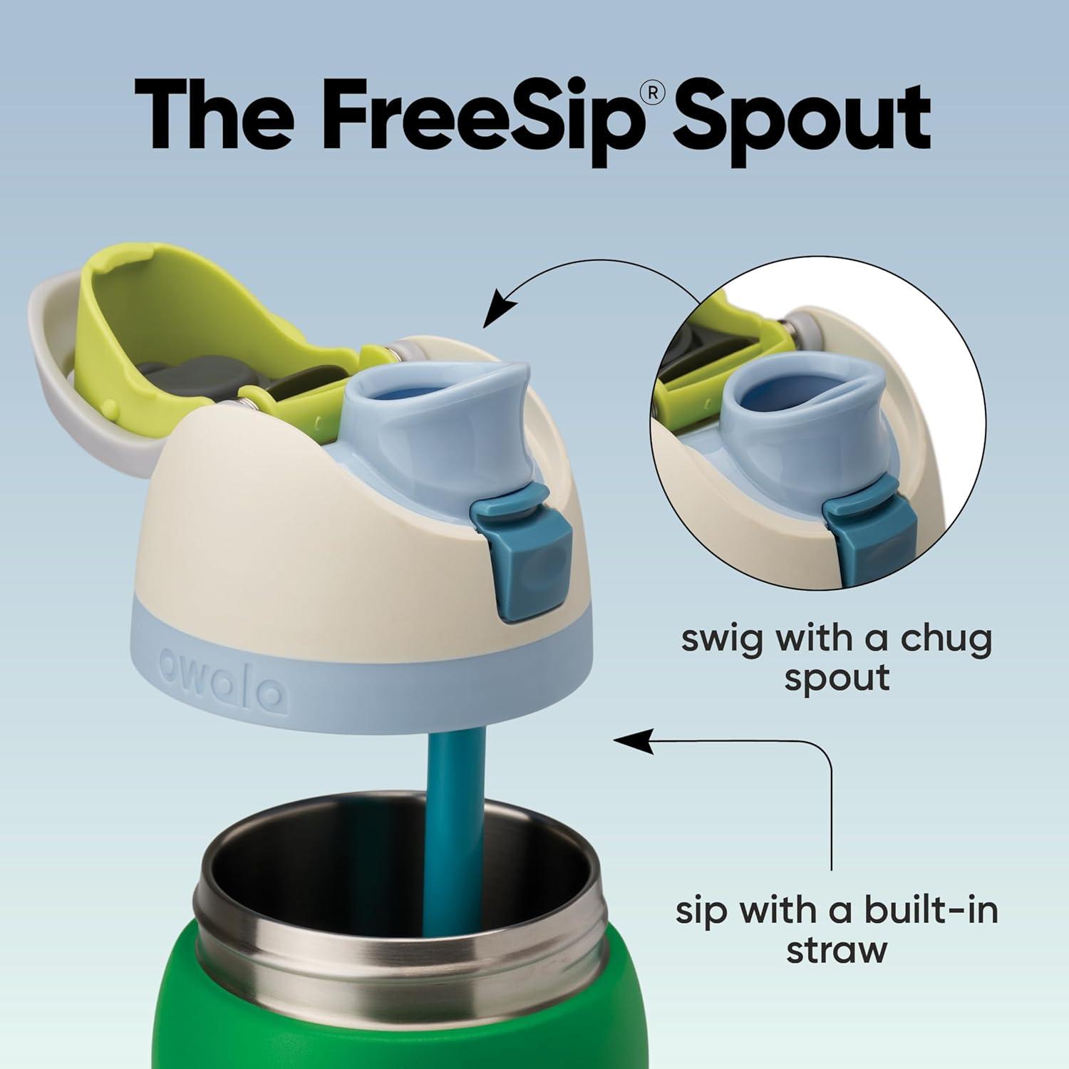 imageOwala FreeSip Insulated Stainless Steel Water Bottle with Straw BPAFree Sports Water Bottle Great for Travel 32 Oz Black CherryPutting Green