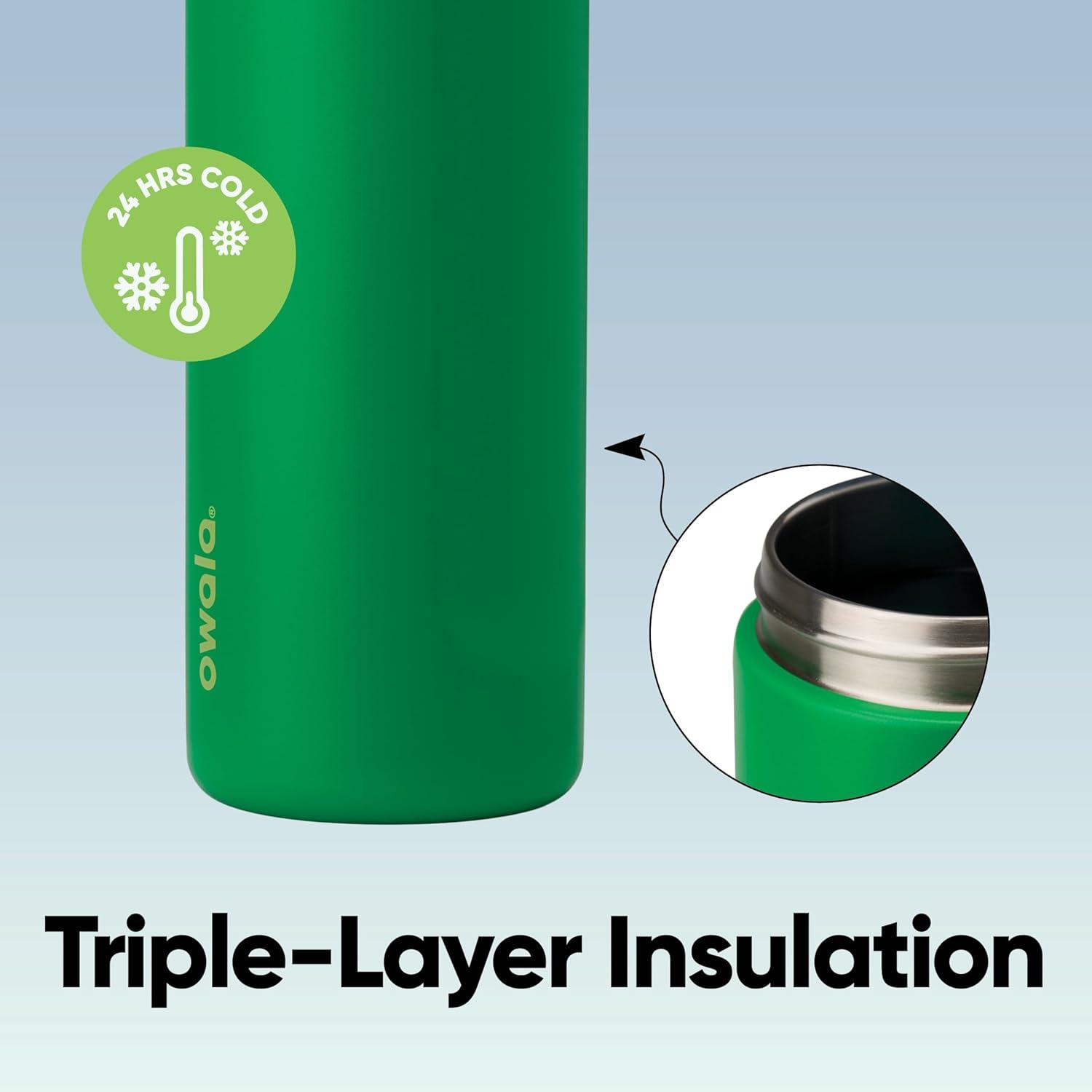 imageOwala FreeSip Insulated Stainless Steel Water Bottle with Straw BPAFree Sports Water Bottle Great for Travel 32 Oz Black CherryPutting Green