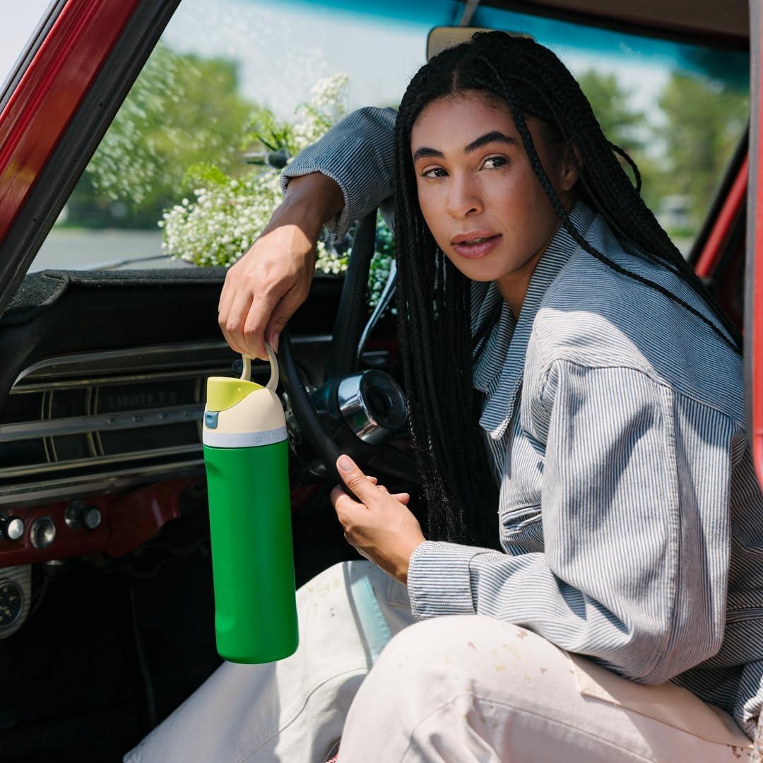 imageOwala FreeSip Insulated Stainless Steel Water Bottle with Straw BPAFree Sports Water Bottle Great for Travel 32 Oz Black CherryPutting Green