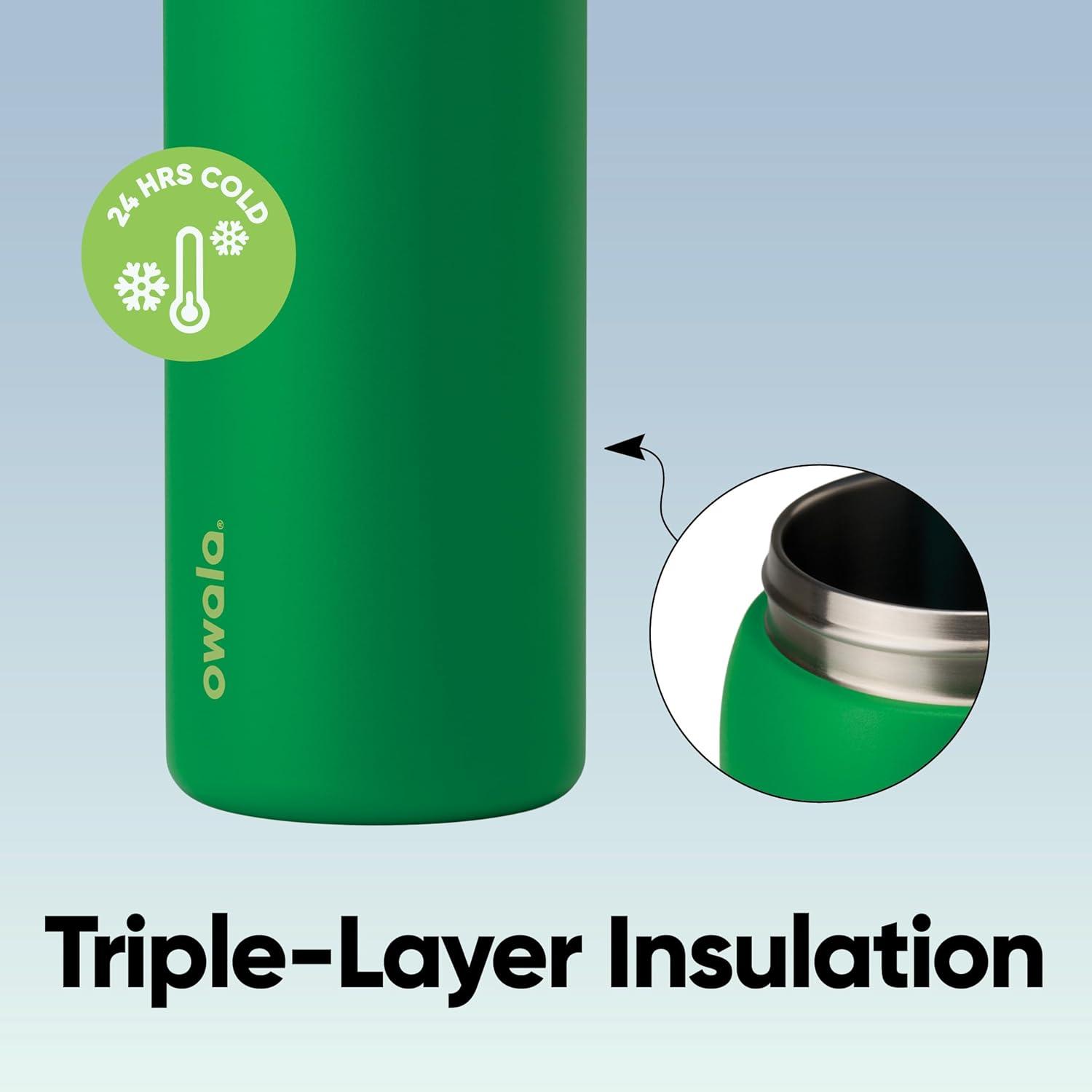 imageOwala FreeSip Insulated Stainless Steel Water Bottle with Straw BPAFree Sports Water Bottle Great for Travel 32 Oz Black CherryPutting Green