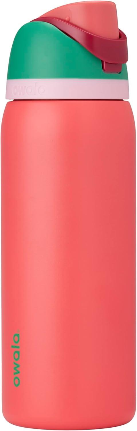 imageOwala FreeSip Insulated Stainless Steel Water Bottle with Straw BPAFree Sports Water Bottle Great for Travel 32 Oz Black CherryStrawberry Field