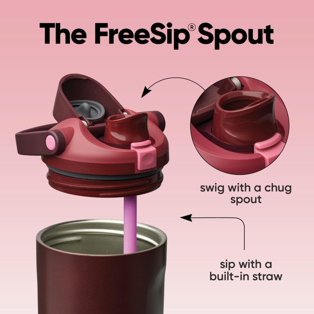 imageOwala FreeSip Sway Insulated Stainless Steel Water Bottle with TwoWay Spout BuiltIn Straw and Bucket Handle Made for Travel School and Sports 40oz BPA Free Leak Proof Foggy TideBlack Cherry