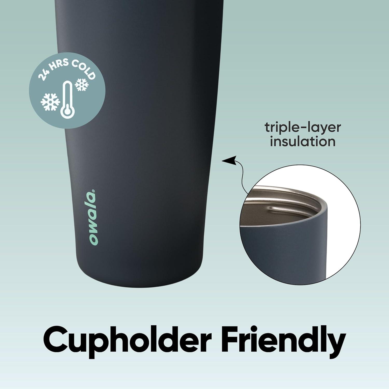 imageOwala FreeSip Sway Insulated Stainless Steel Water Bottle with TwoWay Spout BuiltIn Straw and Bucket Handle Made for Travel School and Sports 40oz BPA Free Leak Proof Foggy TideFoggy Tide