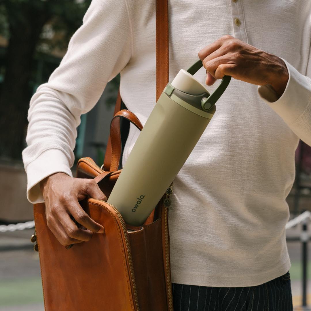 imageOwala FreeSip Sway Insulated Stainless Steel Water Bottle with TwoWay Spout BuiltIn Straw and Bucket Handle Made for Travel School and Sports 40oz BPA Free Leak Proof Foggy TideOff Road