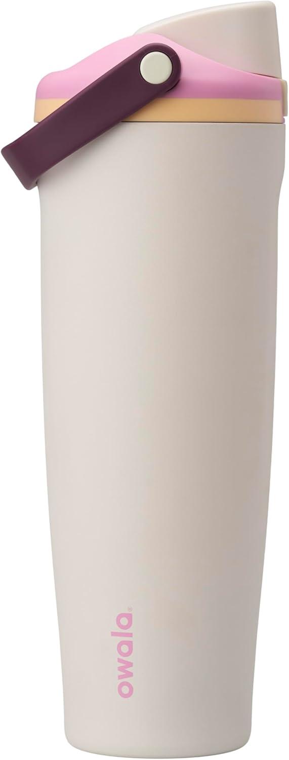 imageOwala FreeSip Sway Insulated Stainless Steel Water Bottle with TwoWay Spout BuiltIn Straw and Bucket Handle Made for Travel School and Sports 40oz BPA Free Leak Proof Foggy TideDaybreak