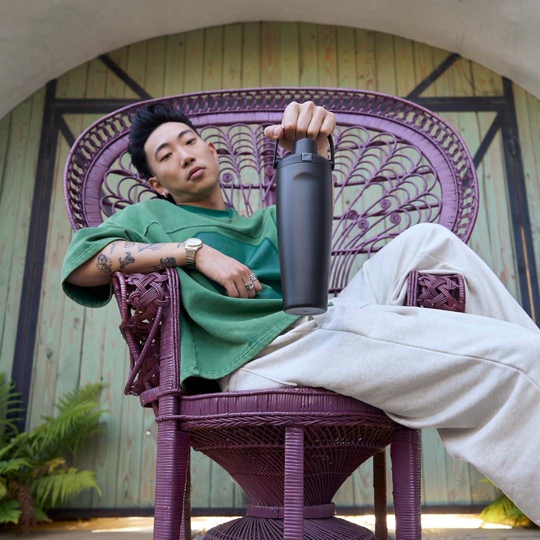 imageOwala FreeSip Sway Insulated Stainless Steel Water Bottle with TwoWay Spout BuiltIn Straw and Bucket Handle Made for Travel School and Sports 40oz BPA Free Leak Proof Foggy TideVery Very Dark