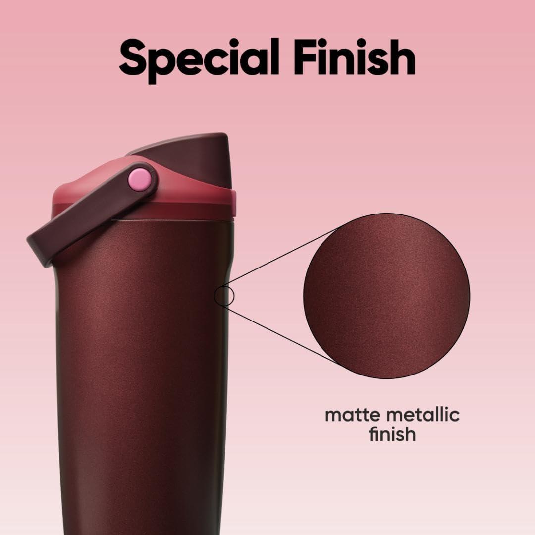 imageOwala FreeSip Sway Insulated Stainless Steel Water Bottle with TwoWay Spout BuiltIn Straw and Bucket Handle Made for Travel School and Sports 40oz BPA Free Leak Proof Foggy TideBlack Cherry