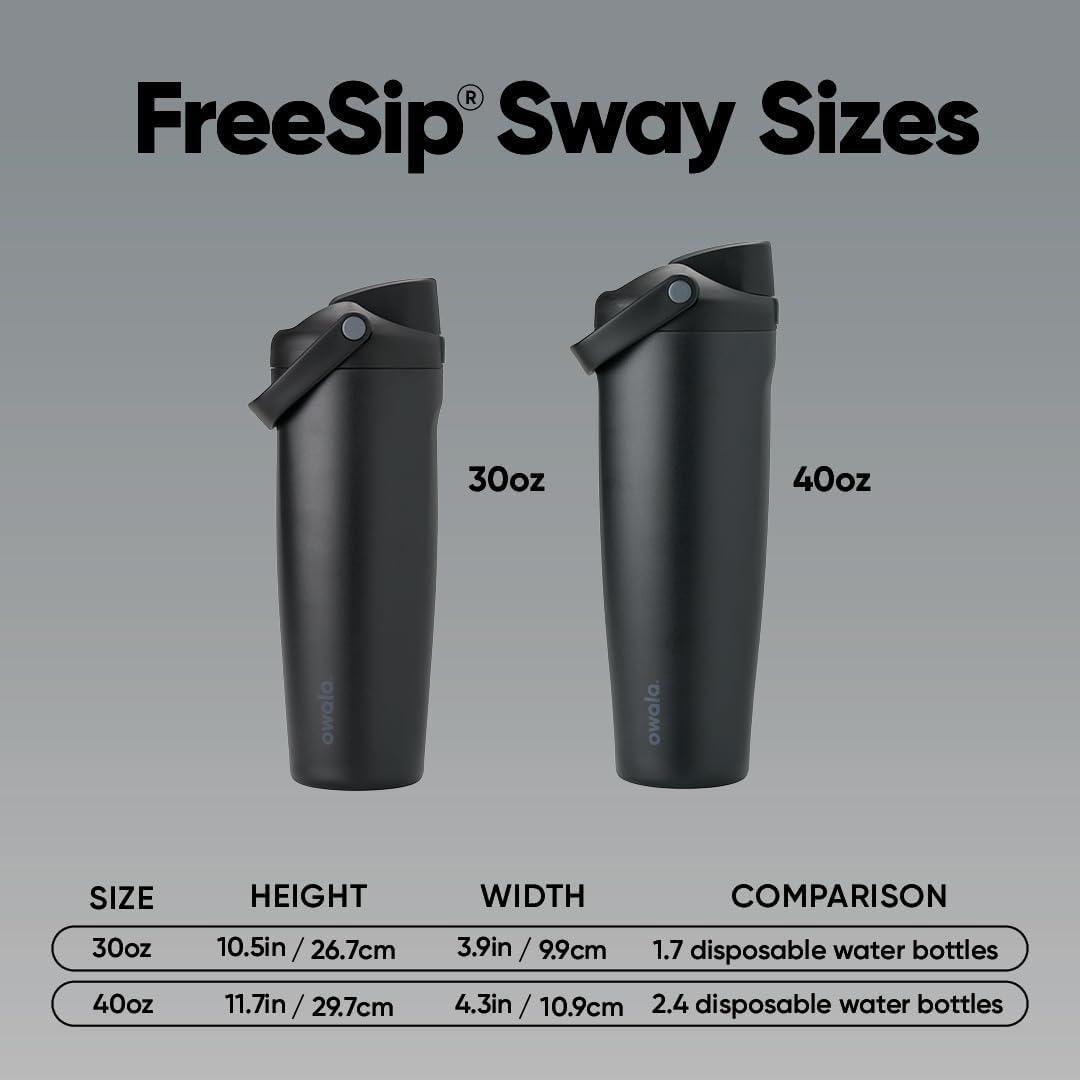 imageOwala FreeSip Sway Insulated Stainless Steel Water Bottle with TwoWay Spout BuiltIn Straw and Bucket Handle Made for Travel School and Sports 40oz BPA Free Leak Proof Foggy TideVery Very Dark