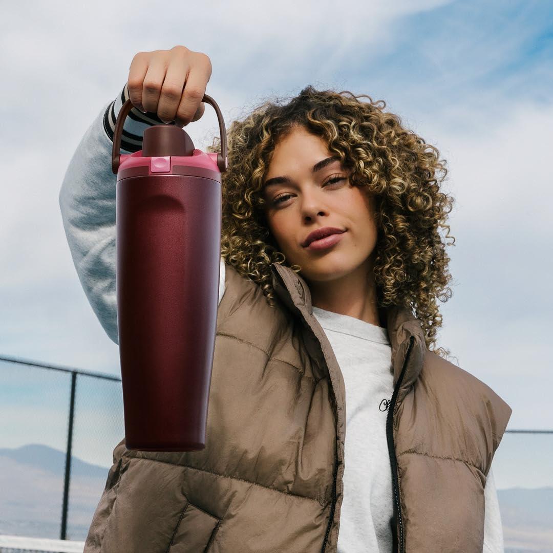 imageOwala FreeSip Sway Insulated Stainless Steel Water Bottle with TwoWay Spout BuiltIn Straw and Bucket Handle Made for Travel School and Sports 40oz BPA Free Leak Proof Foggy TideBlack Cherry