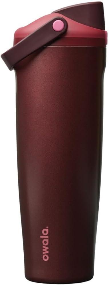 imageOwala FreeSip Sway Insulated Stainless Steel Water Bottle with TwoWay Spout BuiltIn Straw and Bucket Handle Made for Travel School and Sports 40oz BPA Free Leak Proof Foggy TideBlack Cherry