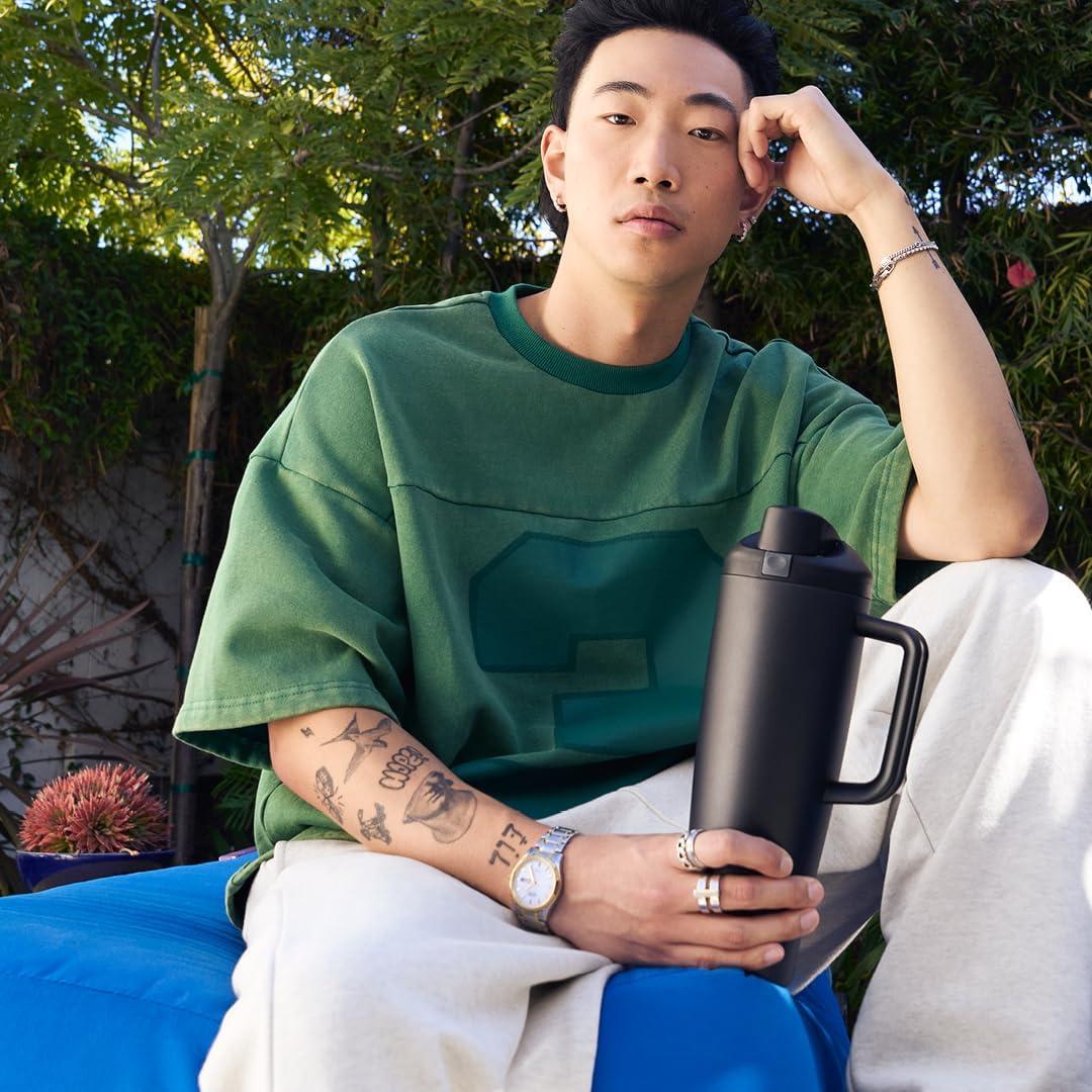 imageOwala FreeSip Tumbler Insulated Stainless Steel Water Bottle with Builtin Straw and Side Handle For Travel Work School and Sports 40oz BPA Free Leak Proof Foggy TideVery Very Dark