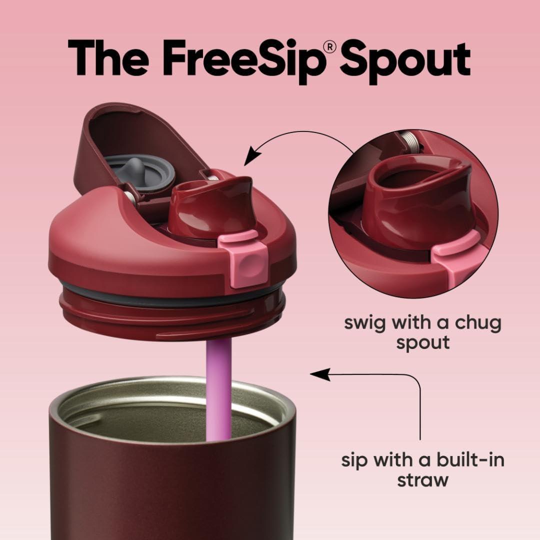 imageOwala FreeSip Tumbler Insulated Stainless Steel Water Bottle with Builtin Straw and Side Handle For Travel Work School and Sports 40oz BPA Free Leak Proof Foggy TideBlack Cherry