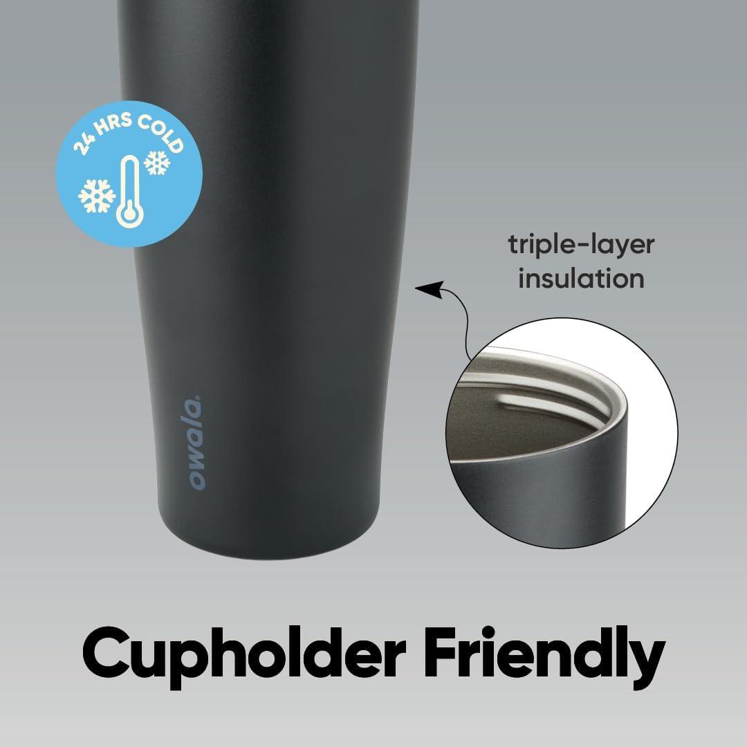 imageOwala FreeSip Tumbler Insulated Stainless Steel Water Bottle with Builtin Straw and Side Handle For Travel Work School and Sports 40oz BPA Free Leak Proof Foggy TideVery Very Dark