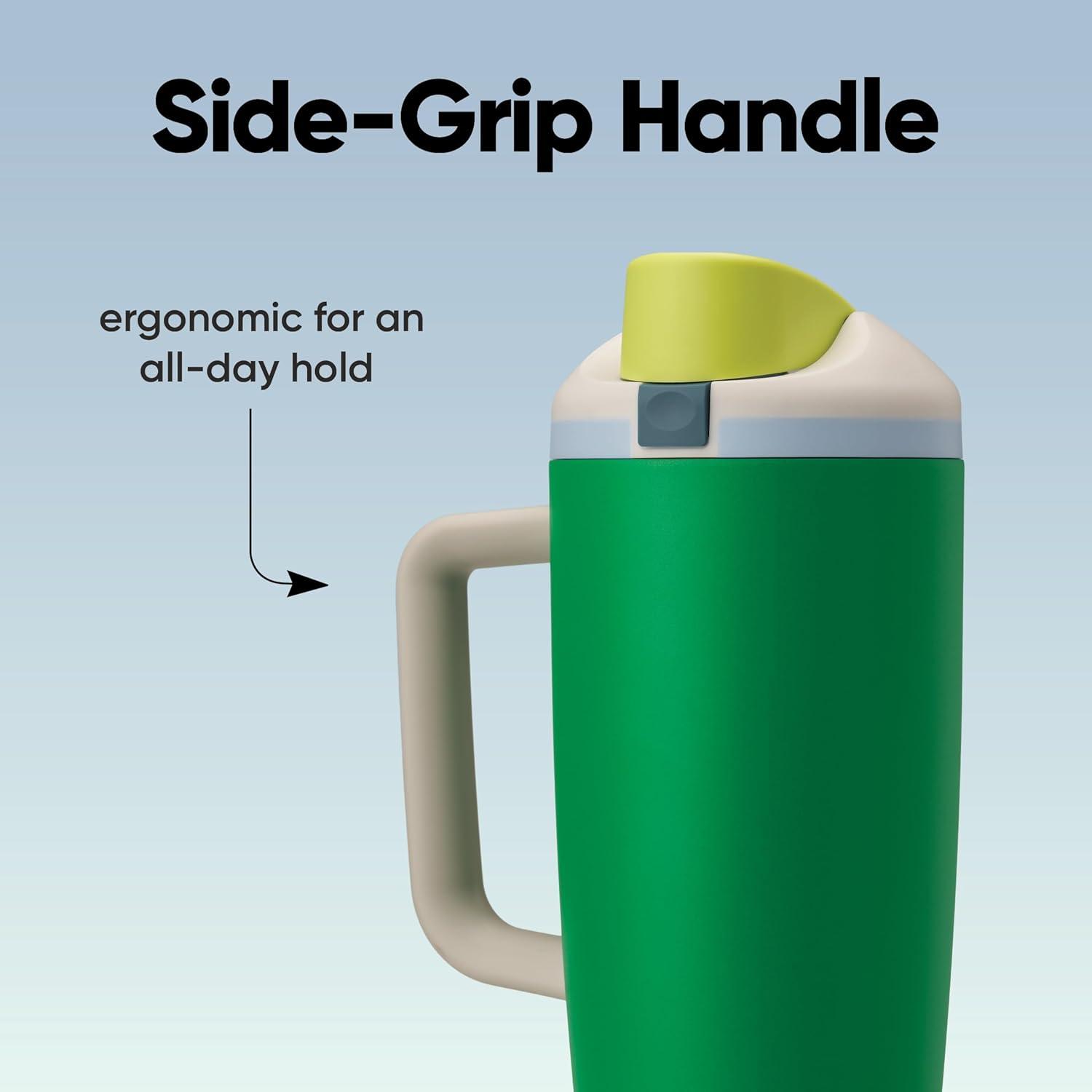 imageOwala FreeSip Tumbler Insulated Stainless Steel Water Bottle with Builtin Straw and Side Handle For Travel Work School and Sports 40oz BPA Free Leak Proof Foggy TidePutting Green