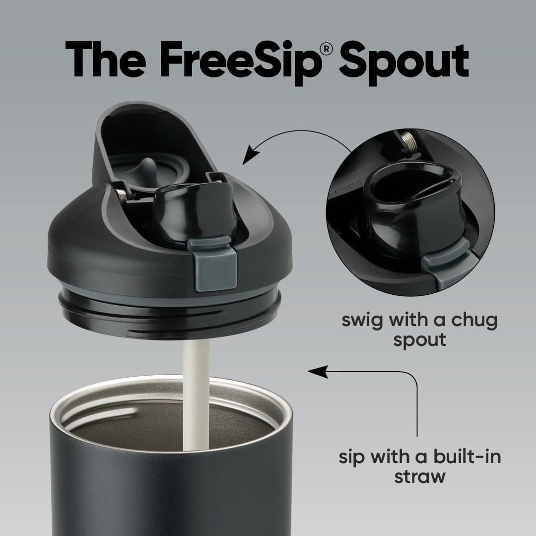 imageOwala FreeSip Tumbler Insulated Stainless Steel Water Bottle with Builtin Straw and Side Handle For Travel Work School and Sports 40oz BPA Free Leak Proof Foggy TideVery Very Dark