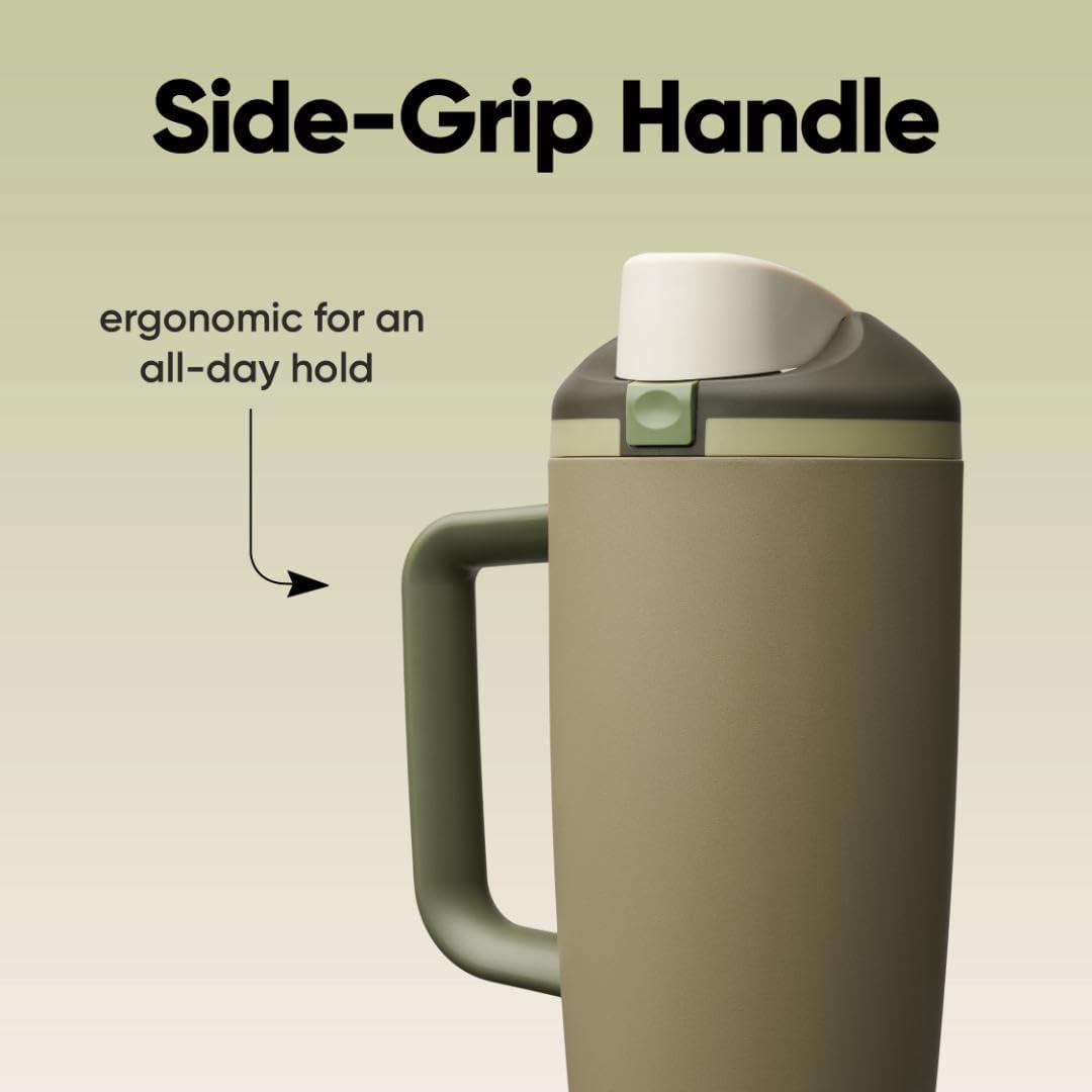 imageOwala FreeSip Tumbler Insulated Stainless Steel Water Bottle with Builtin Straw and Side Handle For Travel Work School and Sports 40oz BPA Free Leak Proof Foggy TideOff Road