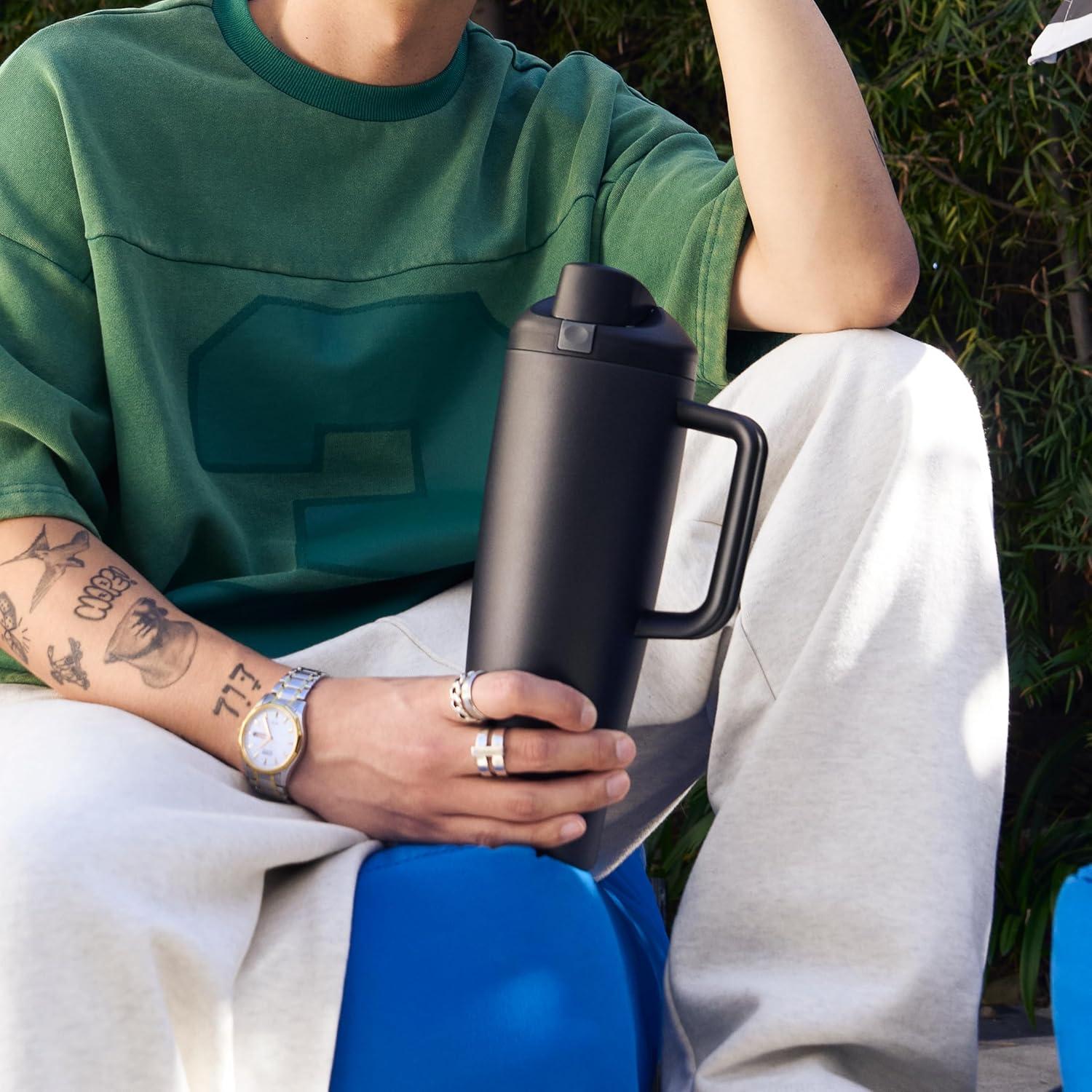 imageOwala FreeSip Tumbler Insulated Stainless Steel Water Bottle with Builtin Straw and Side Handle For Travel Work School and Sports 40oz BPA Free Leak Proof Foggy TideFoggy Tide