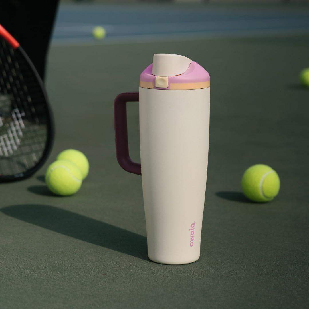 imageOwala FreeSip Tumbler Insulated Stainless Steel Water Bottle with Builtin Straw and Side Handle For Travel Work School and Sports 40oz BPA Free Leak Proof Foggy TideAngel Food Cake