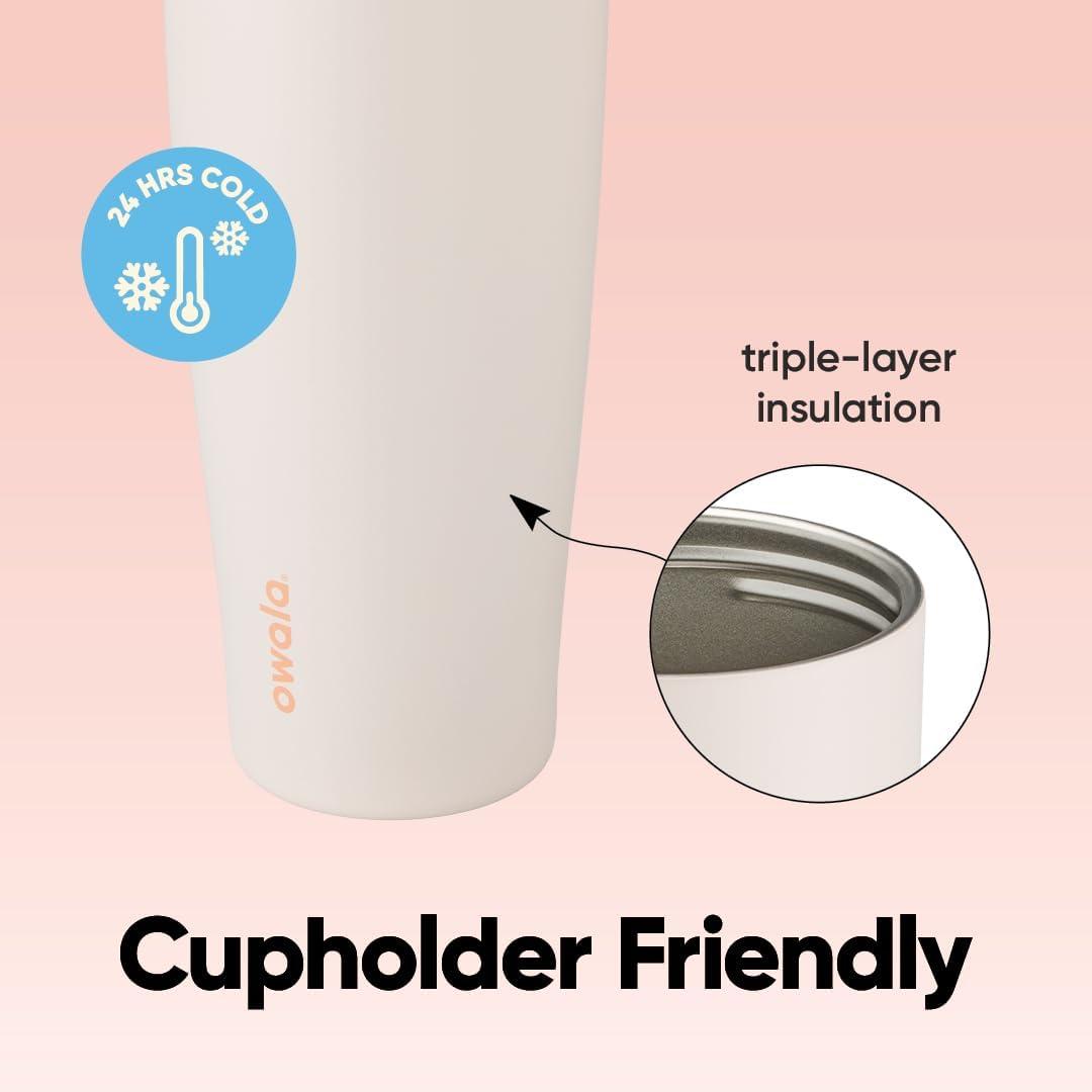 imageOwala FreeSip Tumbler Insulated Stainless Steel Water Bottle with Builtin Straw and Side Handle For Travel Work School and Sports 40oz BPA Free Leak Proof Foggy TideSparkling Sherbet