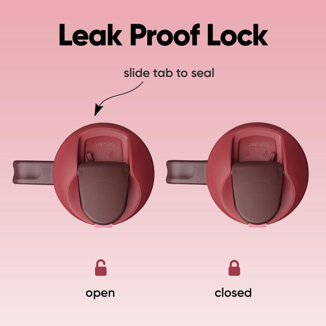 imageOwala FreeSip Tumbler Insulated Stainless Steel Water Bottle with Builtin Straw and Side Handle For Travel Work School and Sports 40oz BPA Free Leak Proof Foggy TideBlack Cherry