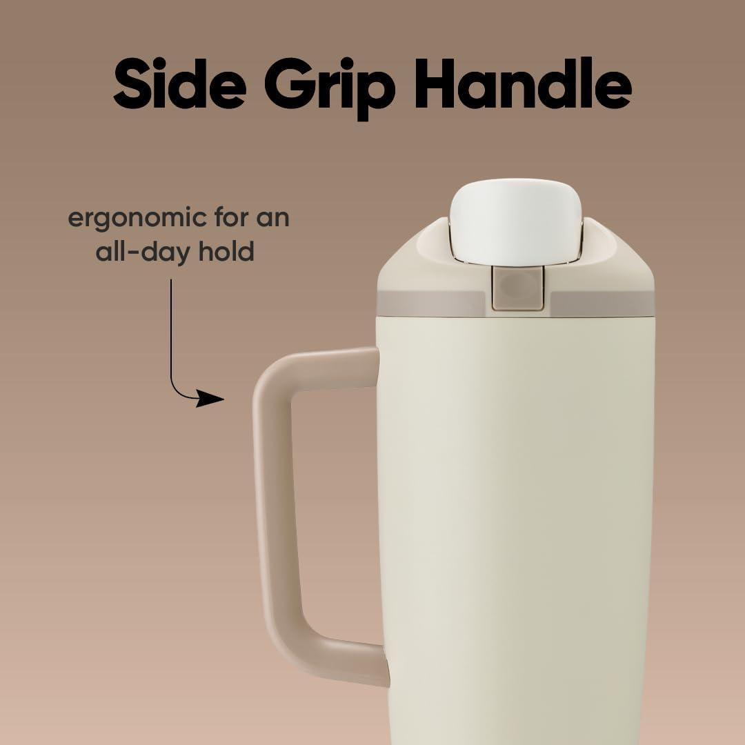 imageOwala FreeSip Tumbler Insulated Stainless Steel Water Bottle with Builtin Straw and Side Handle For Travel Work School and Sports 40oz BPA Free Leak Proof Foggy TideLightly Toasted