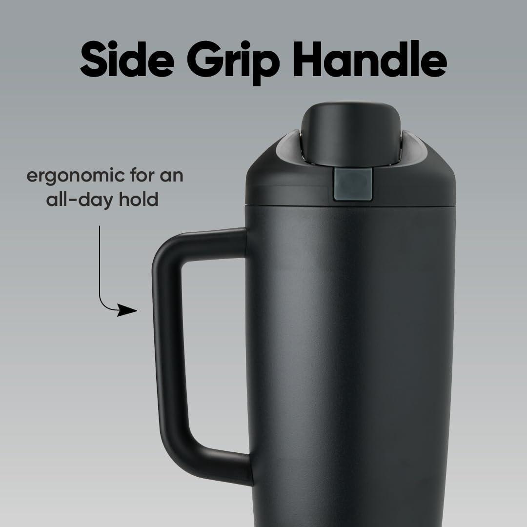 imageOwala FreeSip Tumbler Insulated Stainless Steel Water Bottle with Builtin Straw and Side Handle For Travel Work School and Sports 40oz BPA Free Leak Proof Foggy TideVery Very Dark