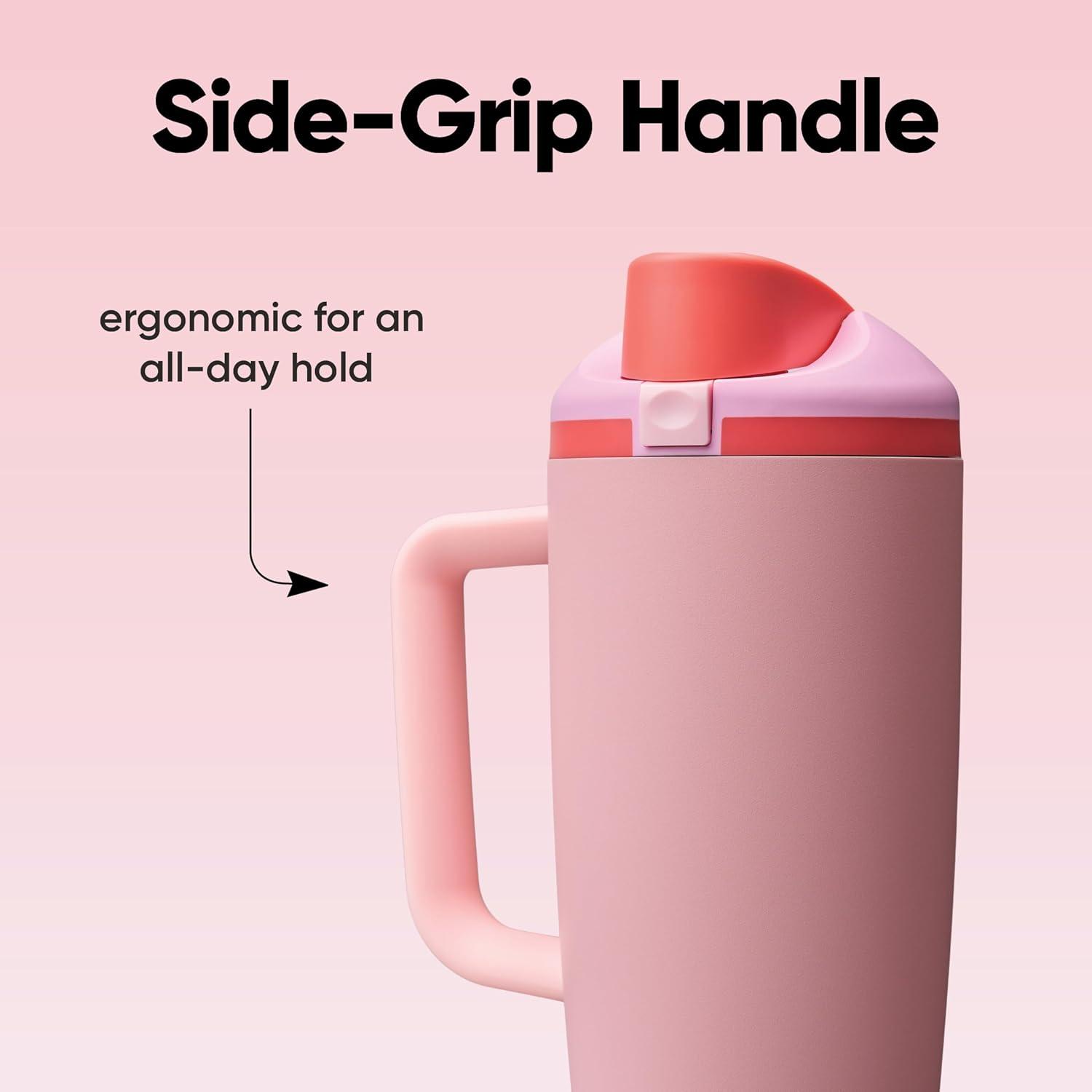 imageOwala FreeSip Tumbler Insulated Stainless Steel Water Bottle with Builtin Straw and Side Handle For Travel Work School and Sports 40oz BPA Free Leak Proof Foggy TideAngel Food Cake