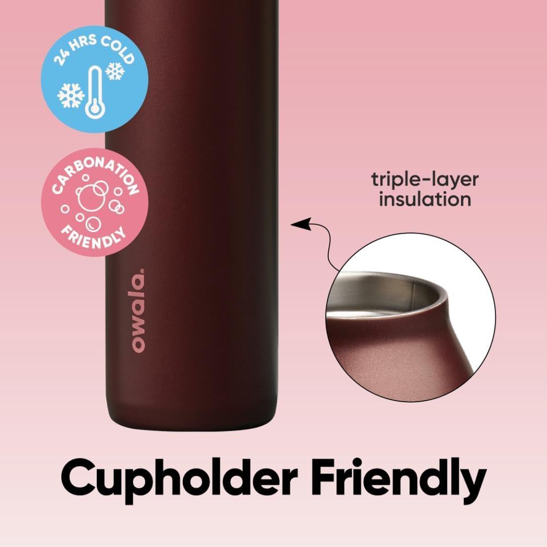 imageOwala FreeSip Twist Insulated Stainless Steel Water Bottle with Straw for Sports and Travel BPAFree 24oz In BloomBlack Cherry
