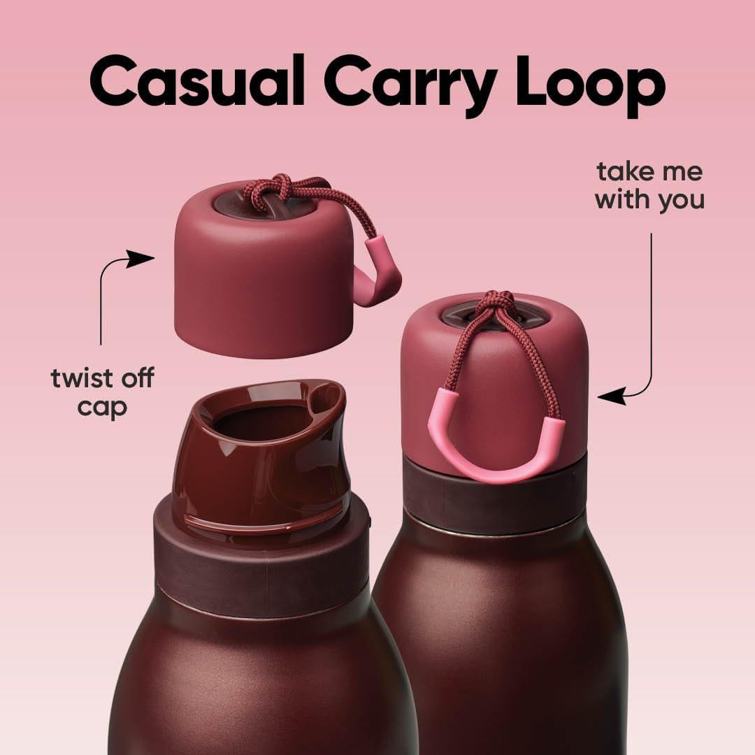 imageOwala FreeSip Twist Insulated Stainless Steel Water Bottle with Straw for Sports and Travel BPAFree 24oz In BloomBlack Cherry