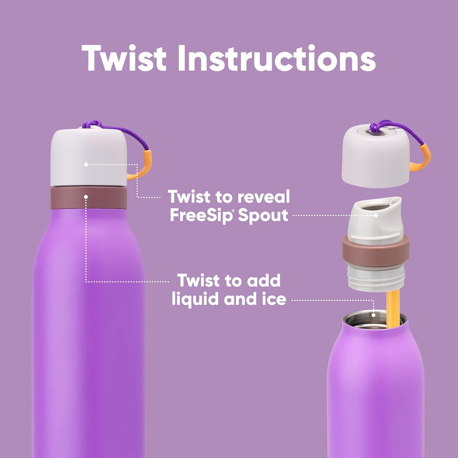 imageOwala FreeSip Twist Insulated Stainless Steel Water Bottle with Straw for Sports and Travel BPAFree 24oz In BloomCalifornia Grapevine