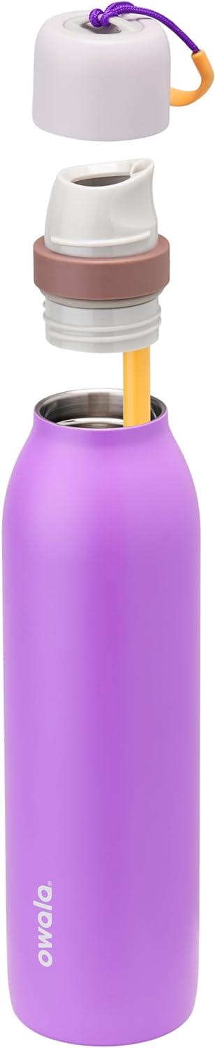 imageOwala FreeSip Twist Insulated Stainless Steel Water Bottle with Straw for Sports and Travel BPAFree 24oz In BloomCalifornia Grapevine