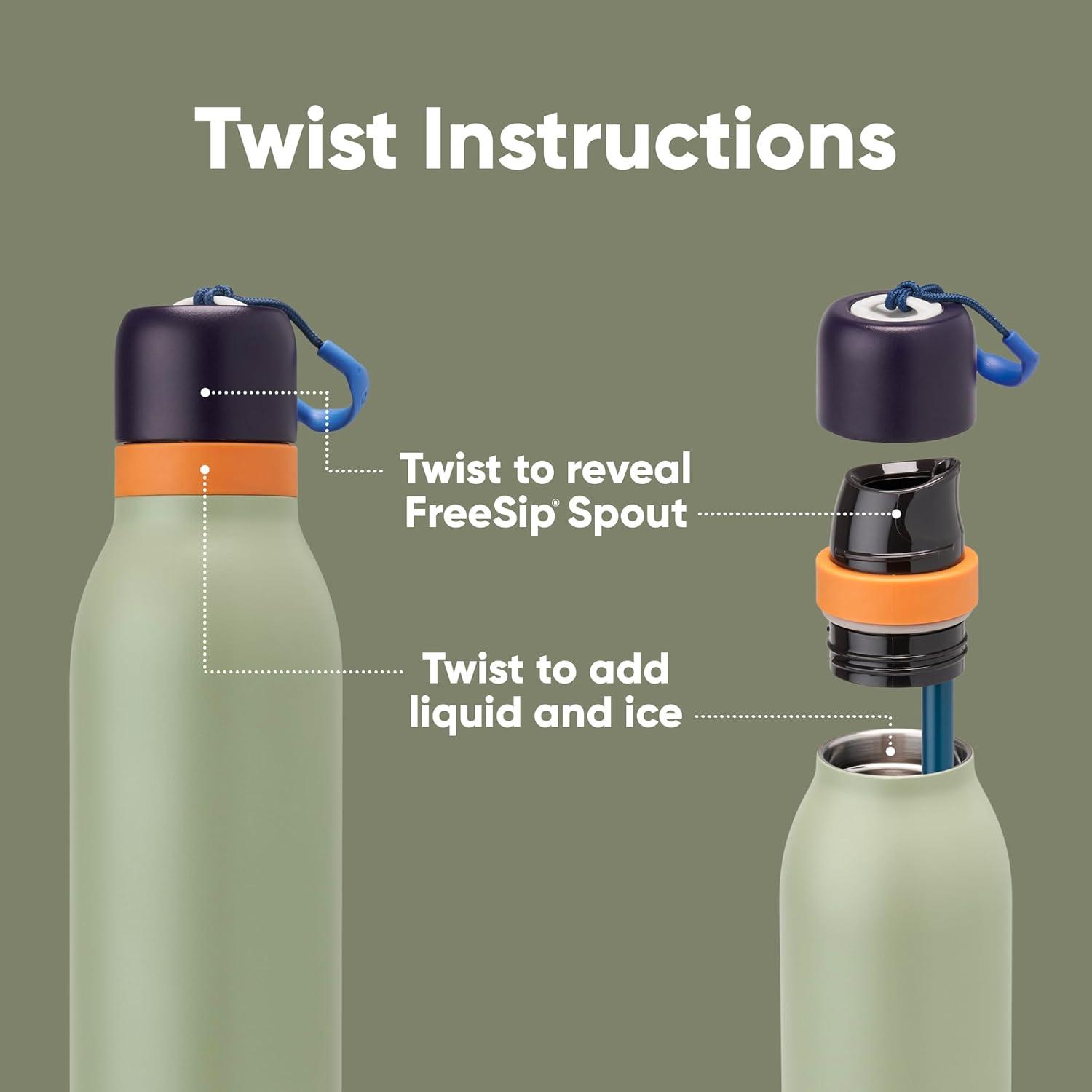 imageOwala FreeSip Twist Insulated Stainless Steel Water Bottle with Straw for Sports and Travel BPAFree 24oz In BloomCamo Cool