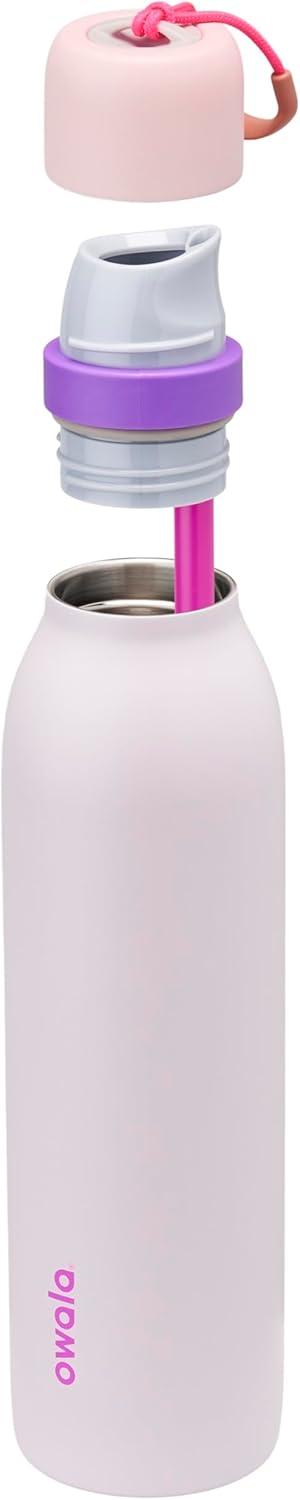 imageOwala FreeSip Twist Insulated Stainless Steel Water Bottle with Straw for Sports and Travel BPAFree 24oz In BloomDreamy Field