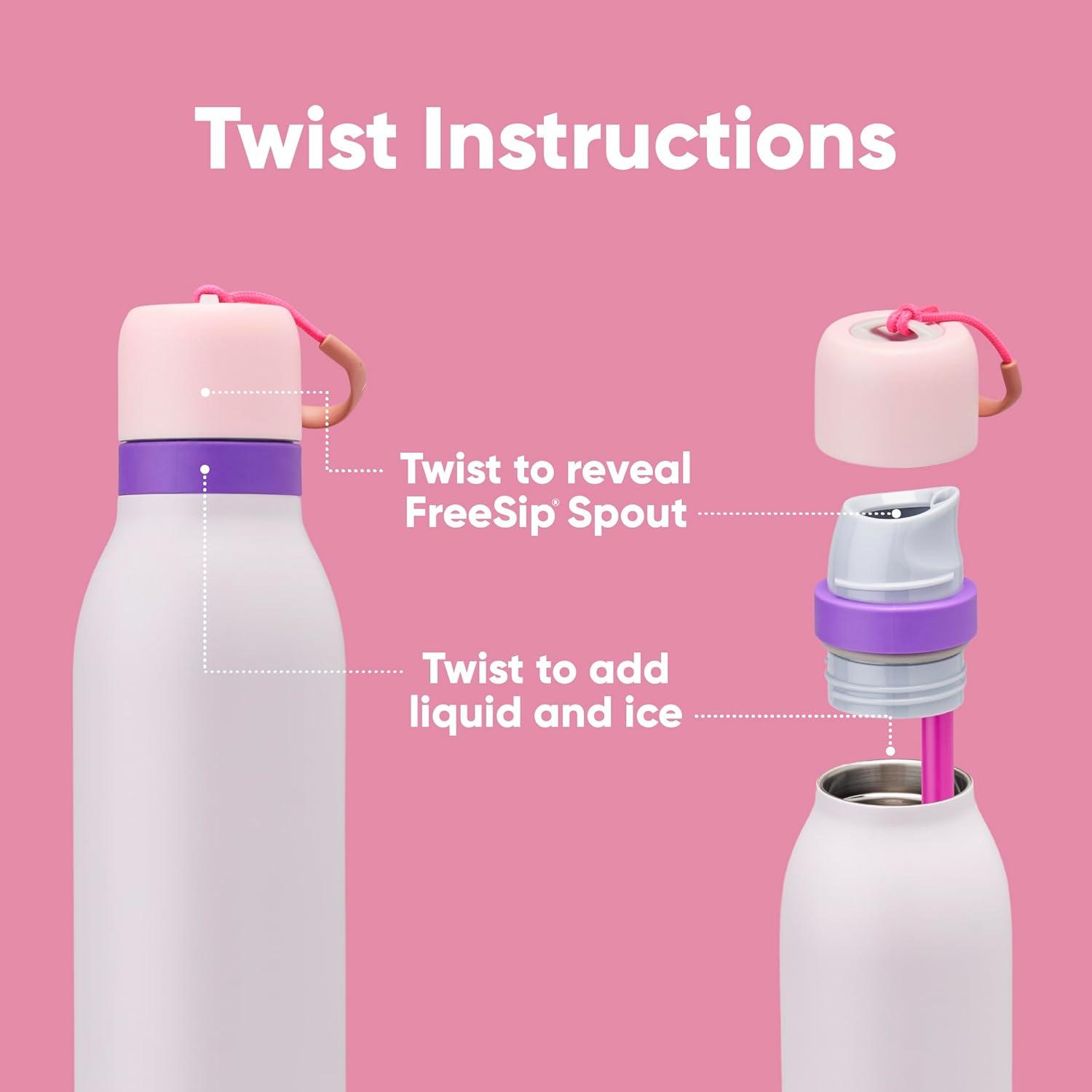 imageOwala FreeSip Twist Insulated Stainless Steel Water Bottle with Straw for Sports and Travel BPAFree 24oz In BloomDreamy Field