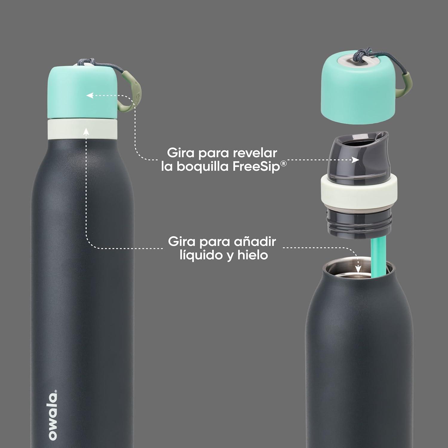 imageOwala FreeSip Twist Insulated Stainless Steel Water Bottle with Straw for Sports and Travel BPAFree 24oz In BloomFoggy Tide