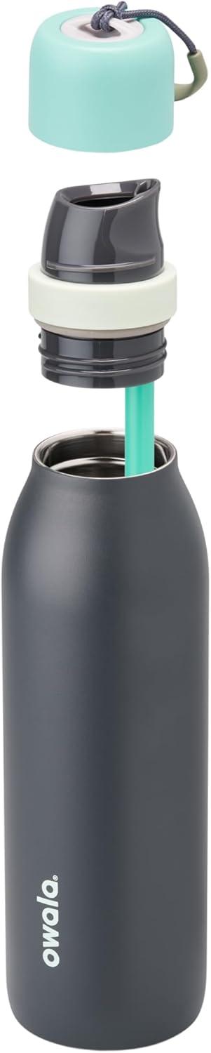 imageOwala FreeSip Twist Insulated Stainless Steel Water Bottle with Straw for Sports and Travel BPAFree 24oz In BloomFoggy Tide