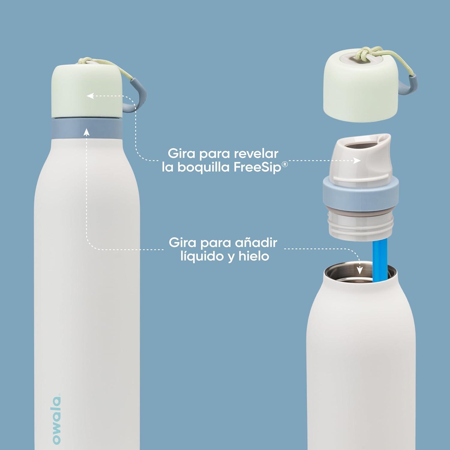 imageOwala FreeSip Twist Insulated Stainless Steel Water Bottle with Straw for Sports and Travel BPAFree 24oz In BloomIced Breeze