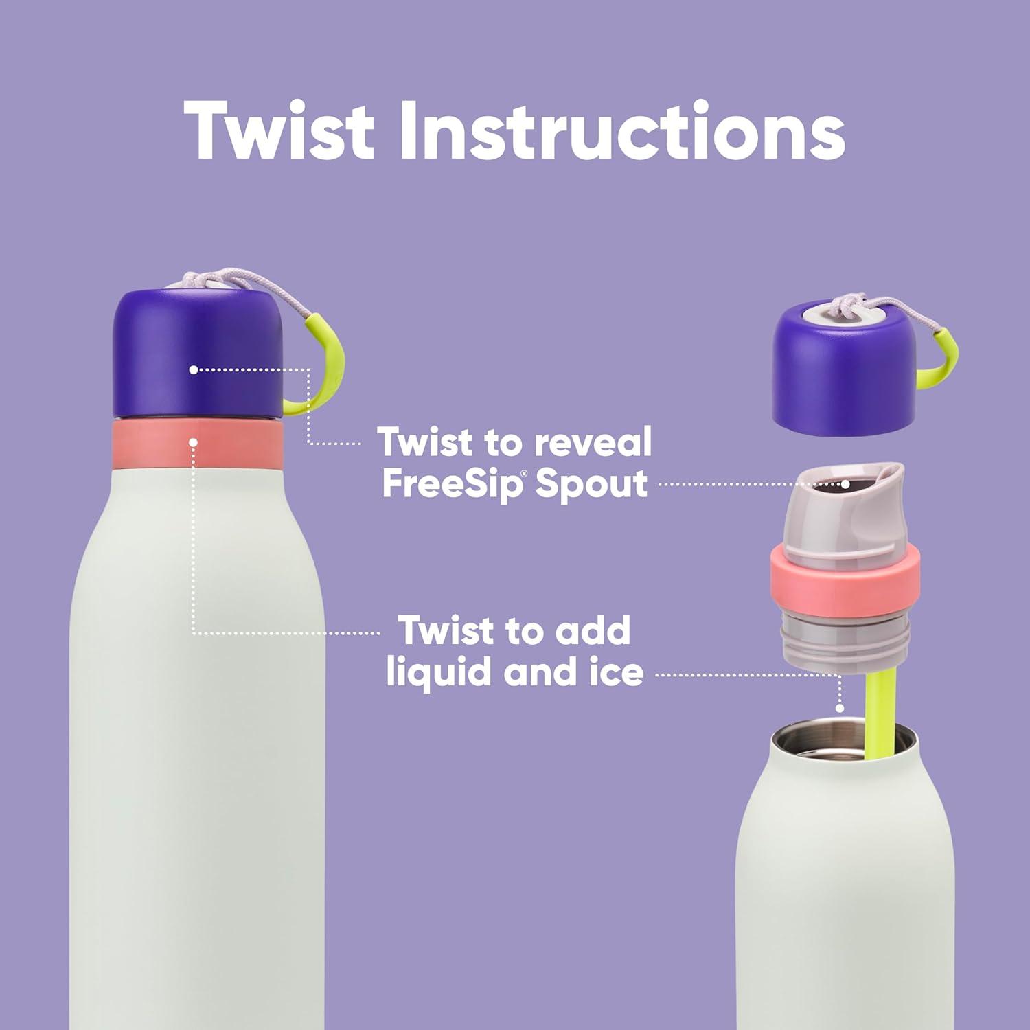 imageOwala FreeSip Twist Insulated Stainless Steel Water Bottle with Straw for Sports and Travel BPAFree 24oz In BloomMisty Horizons