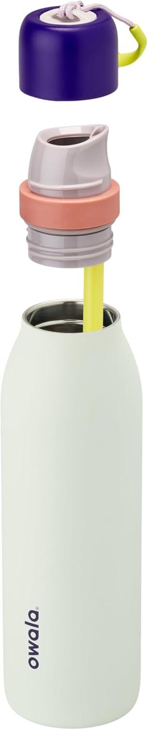 imageOwala FreeSip Twist Insulated Stainless Steel Water Bottle with Straw for Sports and Travel BPAFree 24oz In BloomMisty Horizons