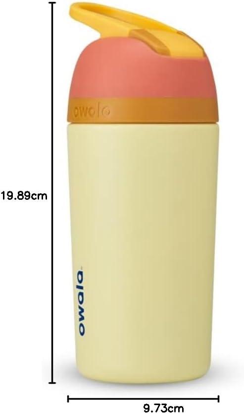 imageOwala Kids Flip Insulated StainlessSteel Water Bottle with Straw and Locking Lid 14Ounce OrangeYellow Misty HorizonOrange Yellow