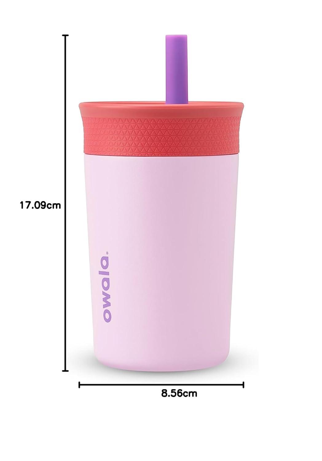imageOwala Kids Insulation Stainless Steel Tumbler with Spill Resistant Flexible Straw Easy to Clean Kids Water Bottle Great for Travel Dishwasher Safe 12 Oz Peach and Yellow PicnicPurple Pink