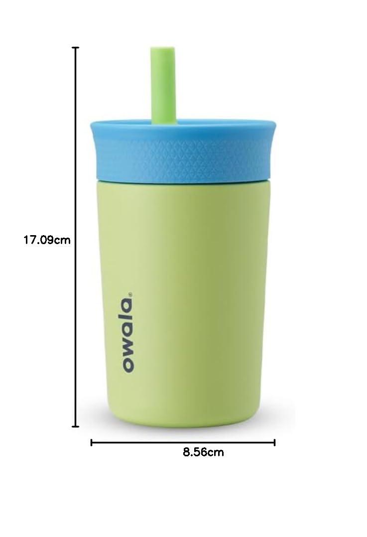imageOwala Kids Insulation Stainless Steel Tumbler with Spill Resistant Flexible Straw Easy to Clean Kids Water Bottle Great for Travel Dishwasher Safe 12 Oz Peach and Yellow PicnicBlue and Light Green